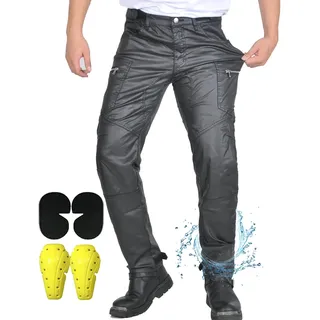SHUOJIA Motorradhose Herren mit Protektoren, wasserdicht beschichtet Motorrad Hosen Herren, Cargo Motorradbekleidung für Alle Jahreszeiten Einstellbar mehreren Taschen (Black-B,L)