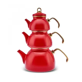 Karaca Teekanne Karaca Retro Emaillierte Teekanne Turkische Teekocher 3 Teilig Rot