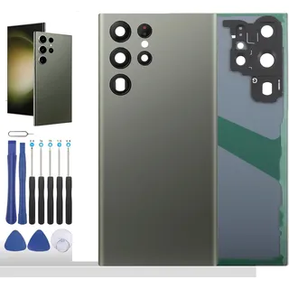 Akkudeckel für Samsung Galaxy S23 Ultra 5G SM-S918B SM-S918U Akku Deckel Back-Cover Battery Cover Rückseite Rückschale Batterieabdeckung Set mit Kameraobjektiv + Werkzeug(Grün)