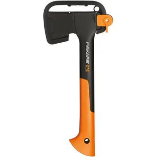 Fiskars Universalaxt, Inklusive Klingen- und Transportschutz, Länge: 35,5 cm, Antihaftbeschichtet, Hochwertiger Stahl-Klinge/Glasfaserverstärkter Kunststoff-Stiel, Schwarz/Orange, X7-XS, 1015618