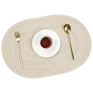 CULASIGN 4 Stück Gewebte Tischsets, 50x35 cm Handgefertigte Abwaschbar Hitzebeständigen Platzdeckchen aus Baumwolle Oval Platzsets für Küche Hochzeit Party Restaurant (Beige,50 x 35 cm)