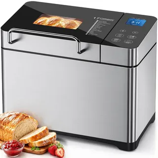 KEEPEEZ Brotbackautomat mit Keramik-Backform & automatischem Zutatenspender | 710W-Motor für kraftvolles Kneten, 17 Programme für Sauerteig, glutenfreies Brot, 3 Brotgrößen bis 1kg & 3 Bräunungsstufen