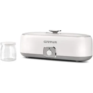 G3 Ferrari G10133 4 Joghurtbereiter Fermento 20W, 4 Glasbehälter je 180 ml, transparenter Deckel mit Griff, Weiß