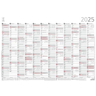 Zettler Jahresübersicht A2 12 Monate 1 Stk. plano 2025 - 59,4x42 cm - gerollt - mit Arbeitstage- und Wochenzählung - Posterkalender - Jahresplaner - 938-6111