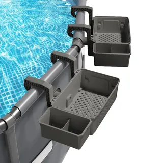 Bkazwe Pool Aufbewahrungskorb mit Getränkehalter, Grau - Multifunktionaler Organizer für Aufstellpools, Schwimmbecken & oberirdische Pools (42x21x11 cm)