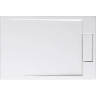 doporro Duschtasse Duschwanne 90x100x4 flach Mineralguss in Weiß DIN-Anschlüsse für bodengleiche Montage geeignet Geoma04