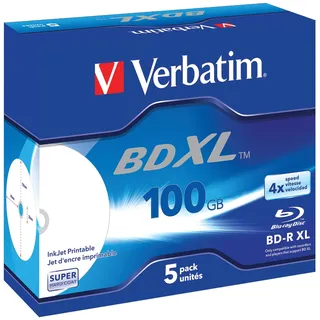 Verbatim BD-R XL 100 GB* 4x mit Tintenstrahldrucker großflächig bedruckbar, Jewel Case 5er-Pack