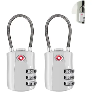 Ruayia TSA kofferschloss 2 Stück, Kombinationsschlösser, 3-Stelliges Sicherheitsschloss, Kofferschloss Zahlenschloss, Gepäckschloss Sicherheitsschloss, für Koffer, Rucksäcke, Schließfach- Silber