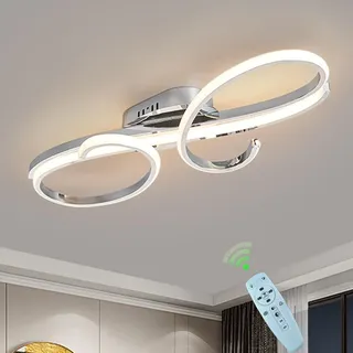 DDYY LED-Deckenleuchte, moderne Designer Deckenleuchte, Wohnzimmerlampe mit Fernbedienung Dimmbar Schlafzimmer Deckenlampe für Esszimmer Küche Energiespar Deckenstrahler (Chrom-silberfarbig, 100CM)...