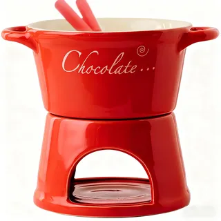 gwezmxs Keramik Schokofondue Tasse Set mit Gabel - Rot - 300 ml