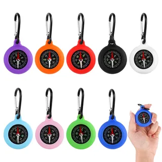 9 Stück Bunte Kompass Kinder, Tragbar Wasserdichter Mini Kompass mit Karabinerhaken, Multifunktionaler Kompass Schlüsselanhänger, Kompas Anhänger für Outdoor Ferienlager Camping Wandern Reisen