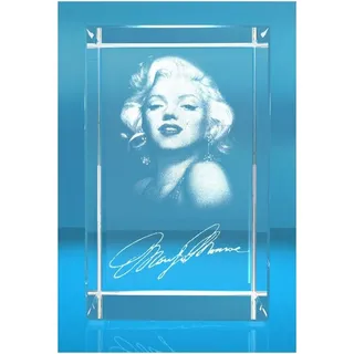 VIP-LASER Dekofigur 3D Glasquader Motiv: 3D Autogramm Marilyn Monroe, Hochwertige Geschenkbox, Made in Germany, Familienbetrieb
