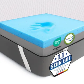 MKS 2-in-1 Gel Topper – Gelschaum Topper 120x200cm mit H3 & H4, 5-Schichten-System, Druckentlastung, Mesh-Seiten & Elastikbändern – Ideal für Seiten-, Rücken- & Bauchschläfer