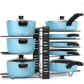 SinLaw Geschirrständer 8-stufiger verstellbarer Topf-Organisator, 3 in 1 Küchenorganisator, 3 Speichermethoden,küchenregal arbeitsplatte