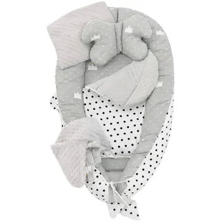 SKY & ZEN Kuschelnest für Neugeborene – Baby Nestchen Set, Babynest mit Tragegriff, (Set), 5 Teile grau