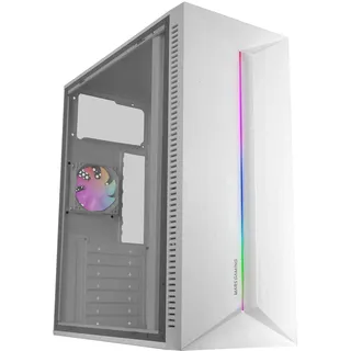 Mars Gaming MC-Blaze, Gaming-Gehäuse ATX, 1x 80mm FRGB Rücklüfter, RGB LED-Frontstreifen mit Mehreren Effekten, Seitliches Vollfenster, Mid-Tower PC mit Großem Innenraum, Weiß