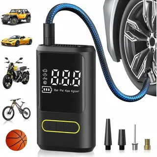 Elektrische Luftpumpe mit 4000mAh Akku, 150PSI, Tragbar Mini Kompressor, LED Licht, USB-Aufladung, für Alle Ventile, Auto