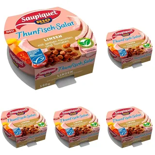 Saupiquet Rio Mare Thunfisch-Salat Linsen, MSC zertifiziert, Fix und fertig zubereitet, Ideal für unterwegs, 160g (Packung mit 5)