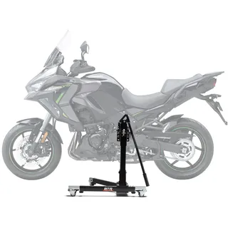 Zentralständer EVOLIFT® für Kawasaki Versys 1100 SE 25- Black Ops Edition (Grundfarbe: Schwarz) Mit Werkstattmatte Mit großen Rollen Ohne Mit Werbeschild
