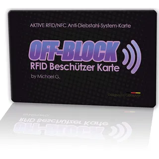 Off-Block Aktive RFID/NFC Beschützer Karte I RFID-Blocker-Karte Schwarz Blocking Card I Neueste Generation 2024 Schutz vor Datendiebstahl I Das Original aus dem Teleshopping by Michael G.