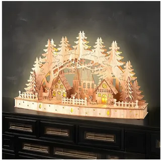 Spetebo LED Schwibbogen Weihnachtsdorf 44 x 26 cm warm weiß beleuchtet (1-tlg), mit Timer