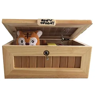 Nutzlose Holzschachtel, USB-Elektronikschachtel aus Holz Niedlicher Tiger Lustige interaktive Stressabbau-Spielzeuggeschenk-Schreibtischdekoration Lassen Sie mich allein Schachtel Berühren Sie das Tig