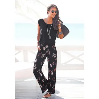 LASCANA Overall LASCANA, Damen, Gr. 42, N-Gr, bunt (bedruckt), Jersey, Obermaterial: 100% Viskose, bedruckt, figurumspielend lang, Rundhals, Overalls Overall, mit weitem Bein und Taschen, lockerer Jumpsuit, sommerlich, Topseller