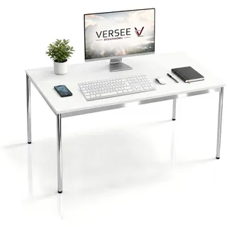 Versee Schreibtisch Weiß, Holzwerkstoff, Rechteckig, Rundrohr, 100x75.5x140 cm Arbeitszimmer, Schreibtische, Bürotische