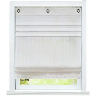 ESLIR Raffrollo ohne Bohren Gardinen Küche Raffgardinen mit Ösen Landhaus Ösenrollo Vorhänge Leinen Halbtransparent Weiß BxH 60x140cm 1 Stück