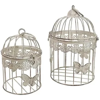 Deko Vogelkäfig Dekokäfig 2er-Set Schmetterling Nostalgie Antik-Stil Weiß