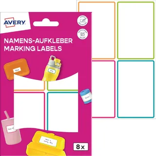 Avery Zweckform Zweckform NAME8C Namensaufkleber Kinder wasserfest 8 Stück (46x72mm, Folie, selbstklebende Namens-Etiketten, beschriftbare Namensschilder, Spülmaschinenfest, für Schule, Kindergarten) bunt