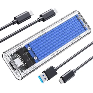 ORICO NVMe Gehäuse, USB 3.2 Gen2 (10Gbps) M.2 SSD Adapter, Transparent Externe M2 Gehäuse für PCIe M-Key/B+M Key NVMe SSD 2230/2242/2260/2280 Blau -TCM2