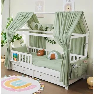 ALAVYA HOME Alavya Home® Hausbett 90 x 200 cm mit Buchablage Weiß | mit Schubladen, - Weiß