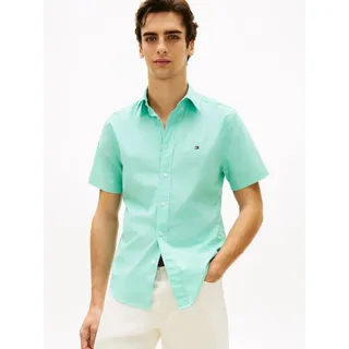 Tommy Hilfiger Kurzarmhemd "FLEX POPLIN SOLID", Herren, Gr. XL, N-Gr, arctic aqua, Web, Obermaterial: 100% Baumwolle, unifarben, regular fit normal, Rundhals, eingesetzt abgesteppte Kante, Hemden Kurzarmhemd, Regular fit mit Button-Down-Kragen