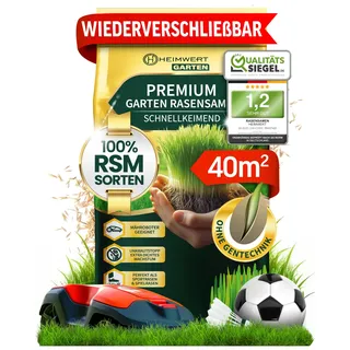 HEIMwert Rasensamen schnellkeimend Frühling und Sommer All Saison - Grassamen - Rasensamen Sport und Spiel aus hochwertigster Gräser Mischung empfohlener RSM Sorten 1kg für 40m2 Made in Germany (1kg)