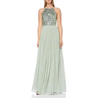 Maya Deluxe Damen Abendkleid Pailletten Cocktailkleid Tüllkleid Kleid Nackenband Elegant Für Hochzeit Brautjungfernkleid Bridesmaid Dress, Sage Green, 40 EU