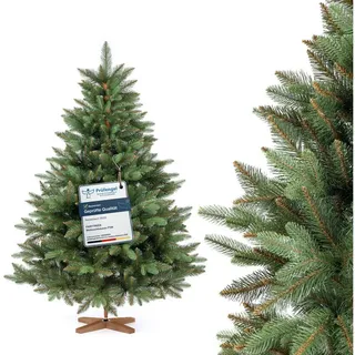 FairyTrees Weihnachtsbaum Nordmanntanne Premium, mit Braunem Stamm Und Echtholz Baumständer