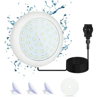 KWODE LED Poolbeleuchtung Unterwasser für Aufstellpool, 10W kalte weiße Unterwasser LED Licht Magnet mit 36 LED Perlen, für Frame Pool Stahlwandpool Aquarium Badewanne, IP68 Wasserdicht, 7m Kabel