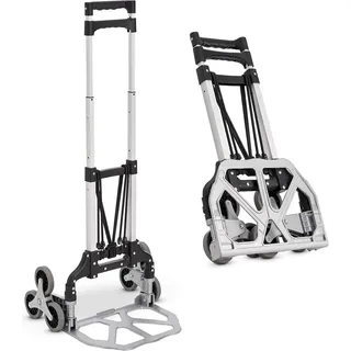Juskys Treppensackkarre klappbar & bis 80 kg - Alu Mini Sackkarre für Treppen - Handschuhe & Seile