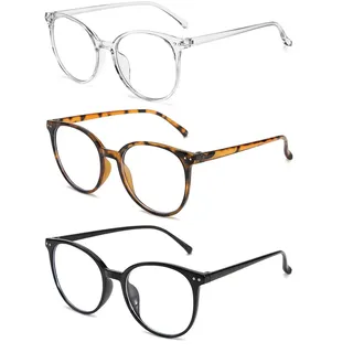 HUVZOR 3 PCS Brille ohne Stärke Blaues Licht Blockieren Brillen,Runde Rahmen Anti Blaues Lesebrille für Damen und Herren,Leichtes Gewicht Klare Blaulichtfilter Brille,Computer Brille,Anti Blendung
