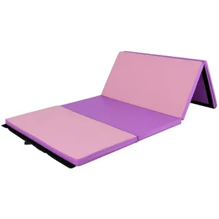 Costway 240x120x5cm Weichbodenmatte, Gymnastikmatte klappbar, Yogamatte mit Klettverschluss & 2 Tragegriffe, Turnmatte, Klappmatte, Fitnessmatte - Lila/Rosa
