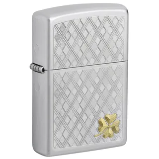 Zippo Sturmfeuerzeug - Argyle Clover, Satin Chrome, Auto Two-Tone - Nachfüllbar - Wiederverwendbar - Windfestes Design - Geschenkbox - Made in USA