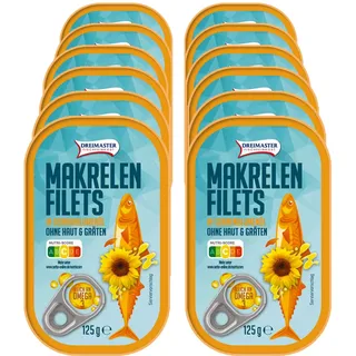 Dreimaster Makrelenfilet in Sonnenblumenöl 125 g, 12er Pack