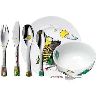 WMF Kinderbesteck mit Namensgravur - Besteckset Janosch 6-Teilig personalisiert - personalisierte Besteck Geschenkideen mit Müslischüssel und Teller - Weihnachtsgeschenke für Kinder