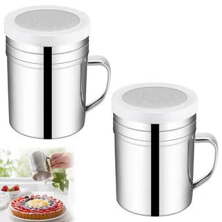 2 Stück Mehlstreuer,Edelstahl Puderzuckerstreuer, Für Backen & Kaffee | Deckel Mit Feinen Löchern Für Gleichmäßiges Streuen,Frischhaltedeckel & Rostfrei,Vielseitig Für Kakaopulver & Zimt
