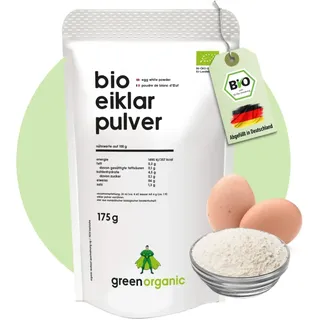 Bio Eiklar-Pulver, reines-Eiweiss-Protein aus Bio-Ei, zum Kochen, Backen und für Shakes, pasteurisiert, sprühgetrocknet, 175g, GreenOrganic