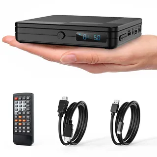 Timzeit DVD Player für Fernseher, Mini DVD Player HDMI mit 1080P Upscaling, All Region Free, mit USB 2.0-Anschluss und Fernbedienung, Breakpoint Speicher, für Smart TV, integriertes PAL/NTSC
