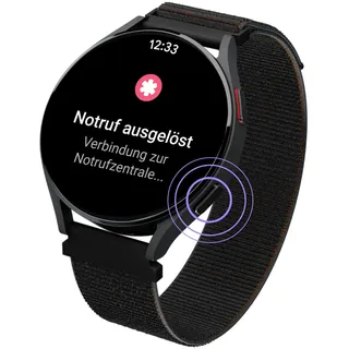 PATRONUS Notruf Uhr - für Senioren - Notfallarmband mit GPS & manuellem Notrufknopf - 24/7 Zentrale - ABO erforderlich - mit App - Sicherer Hausnotruf im Alltag (Schwarz)