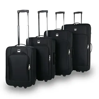 SIGN Stoffkoffer Trolley Reisekoffer Inline Rollen (Handgepäck-Mittel-Groß-Sehr Groß) (Schwarz, 4er Set)