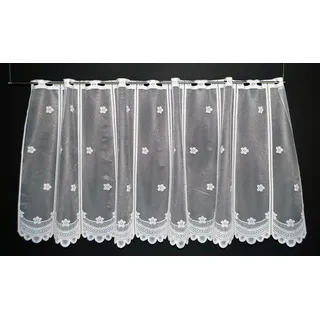Gardinen Kranzusch Scheibengardine mit Blume, Stangendurchzug, transparent, Kurzgardine,Stablöcher,verschiedene Höhen weiß 60 cm